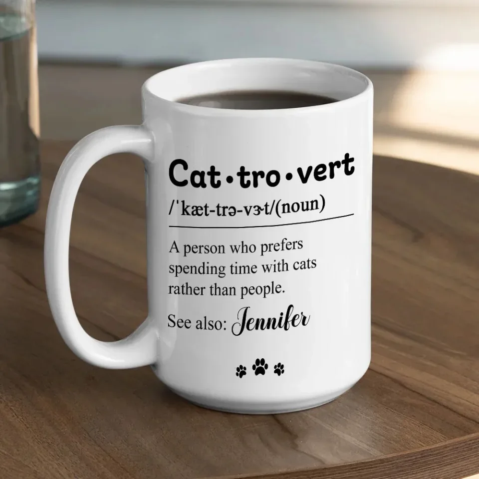 Cattrovert Definition Mug - Personalized Name Coffee Mug - Custom Cup Gift for Cat Lovers, Cat Mom, Cat Dad - Image 7