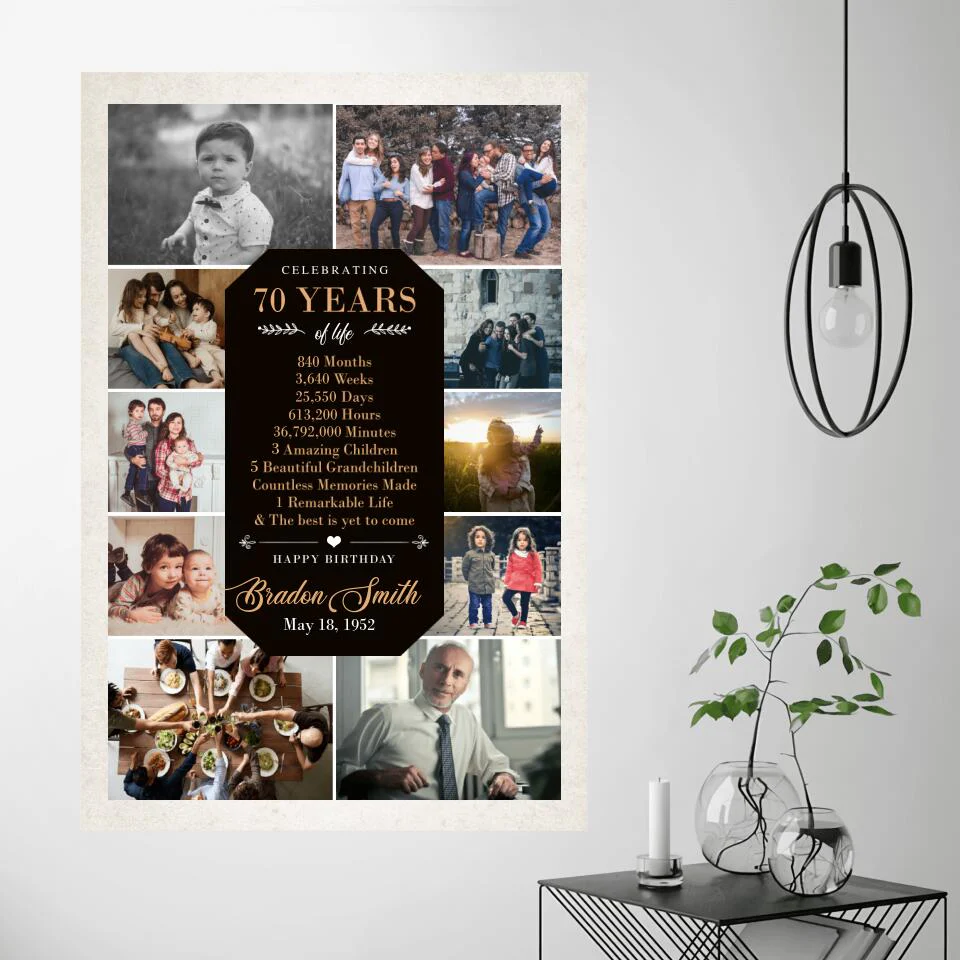 Celebrating 70 Years Of Life Upload Photo Custom Canvas Poster Birthday Gift For Him - Image 2