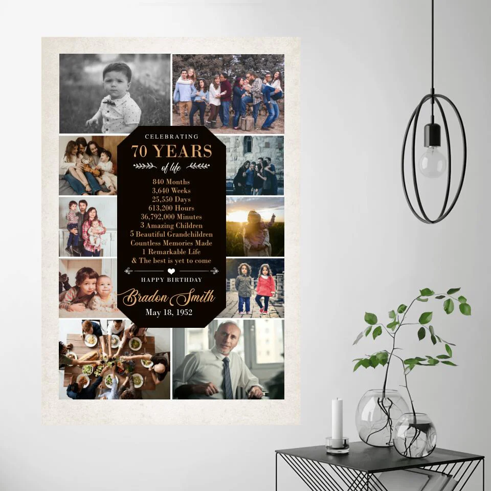 Celebrating 70 Years Of Life Upload Photo Custom Canvas Poster Birthday Gift For Him - Image 3