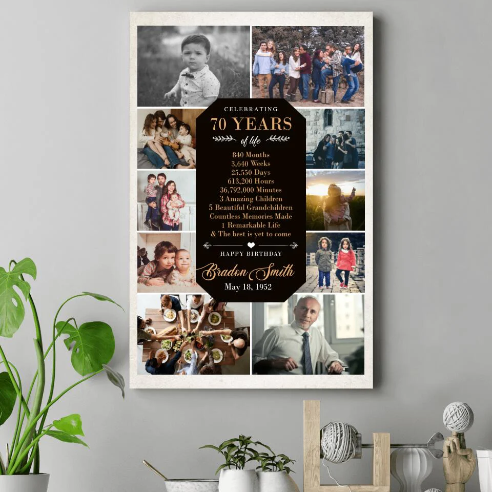 Celebrating 70 Years Of Life Upload Photo Custom Canvas Poster Birthday Gift For Him - Image 4