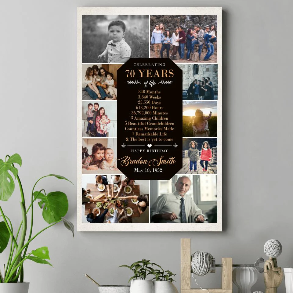 Celebrating 70 Years Of Life Upload Photo Custom Canvas Poster Birthday Gift For Him - Image 5