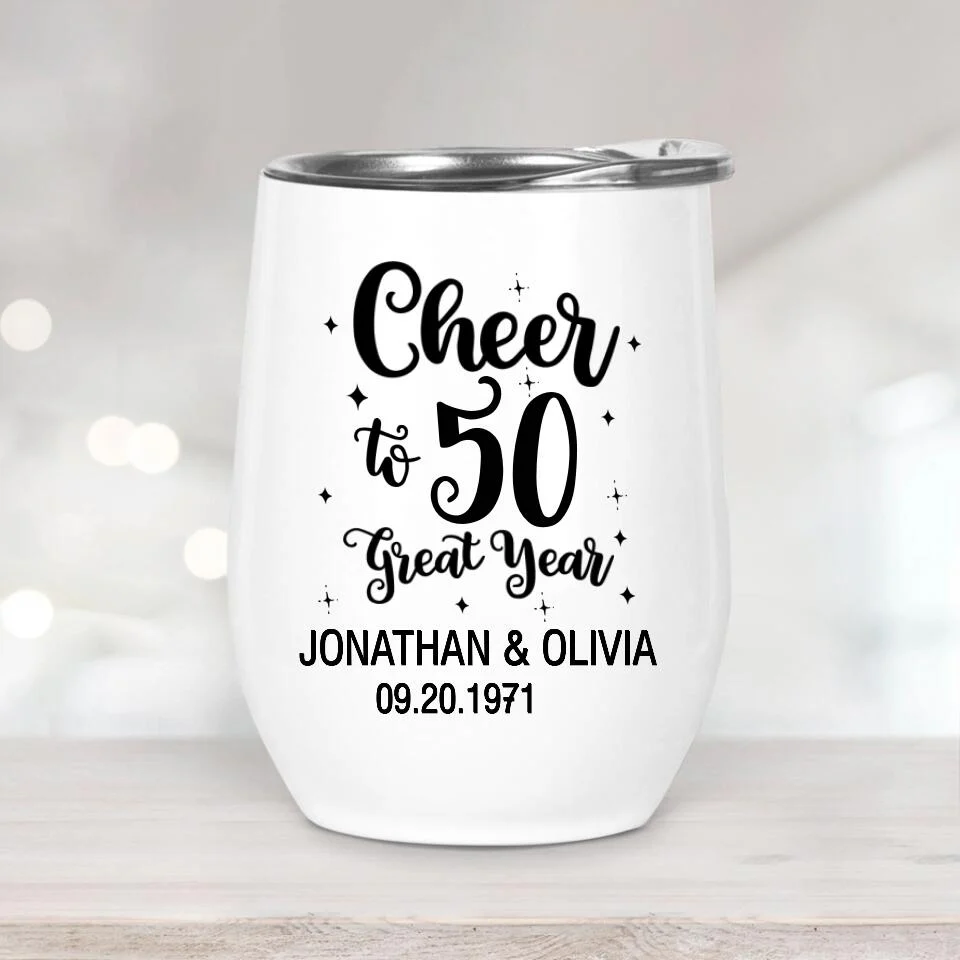 Cheer To 50 Great Year - Personalized Couple Tumbler - Custom Year, Name and Date - 50th anniversary gift for Couple
