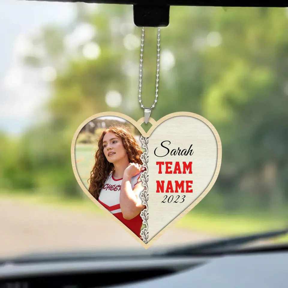 Cheerleader Photo and Name - Heart-shaped Ornament - Car Ornament - Custom Name & Team Name - Personalized Photo - Birthday Gift for Cheerleader - Graduation Keepsake - for BFF - 303ICNTLOR442 - Image 2