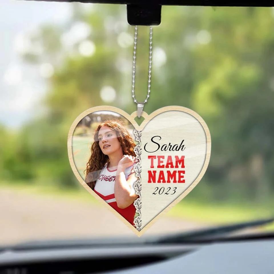 Cheerleader Photo and Name - Heart-shaped Ornament - Car Ornament - Custom Name & Team Name - Personalized Photo - Birthday Gift for Cheerleader - Graduation Keepsake - for BFF - 303ICNTLOR442 - Image 3