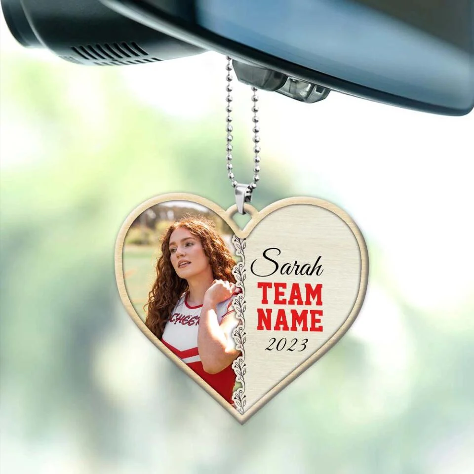 Cheerleader Photo and Name - Heart-shaped Ornament - Car Ornament - Custom Name & Team Name - Personalized Photo - Birthday Gift for Cheerleader - Graduation Keepsake - for BFF - 303ICNTLOR442 - Image 5