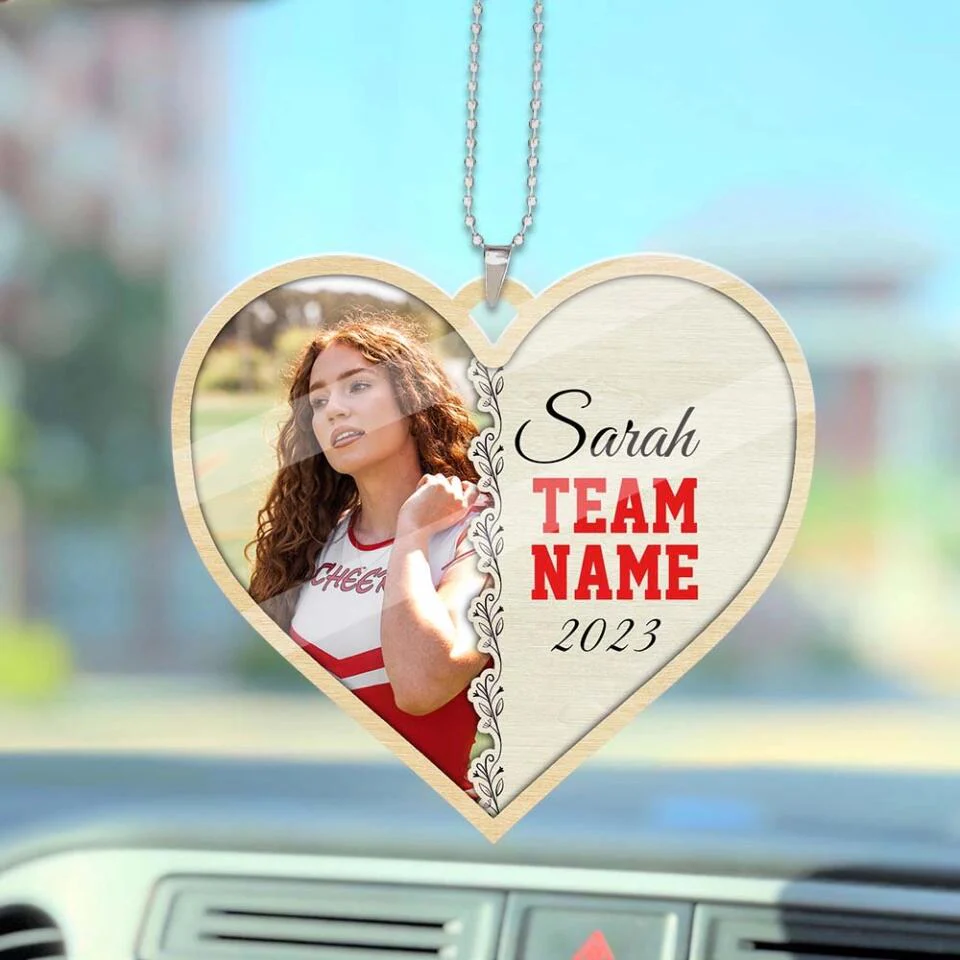 Cheerleader Photo and Name - Heart-shaped Ornament - Car Ornament - Custom Name & Team Name - Personalized Photo - Birthday Gift for Cheerleader - Graduation Keepsake - for BFF - 303ICNTLOR442 - Image 6