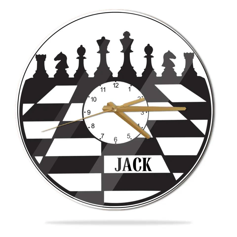 CHESS BOARD - Personalized Wall Clock with Name - Wall Hanging Decor - Gift for Chess Lovers - Image 2