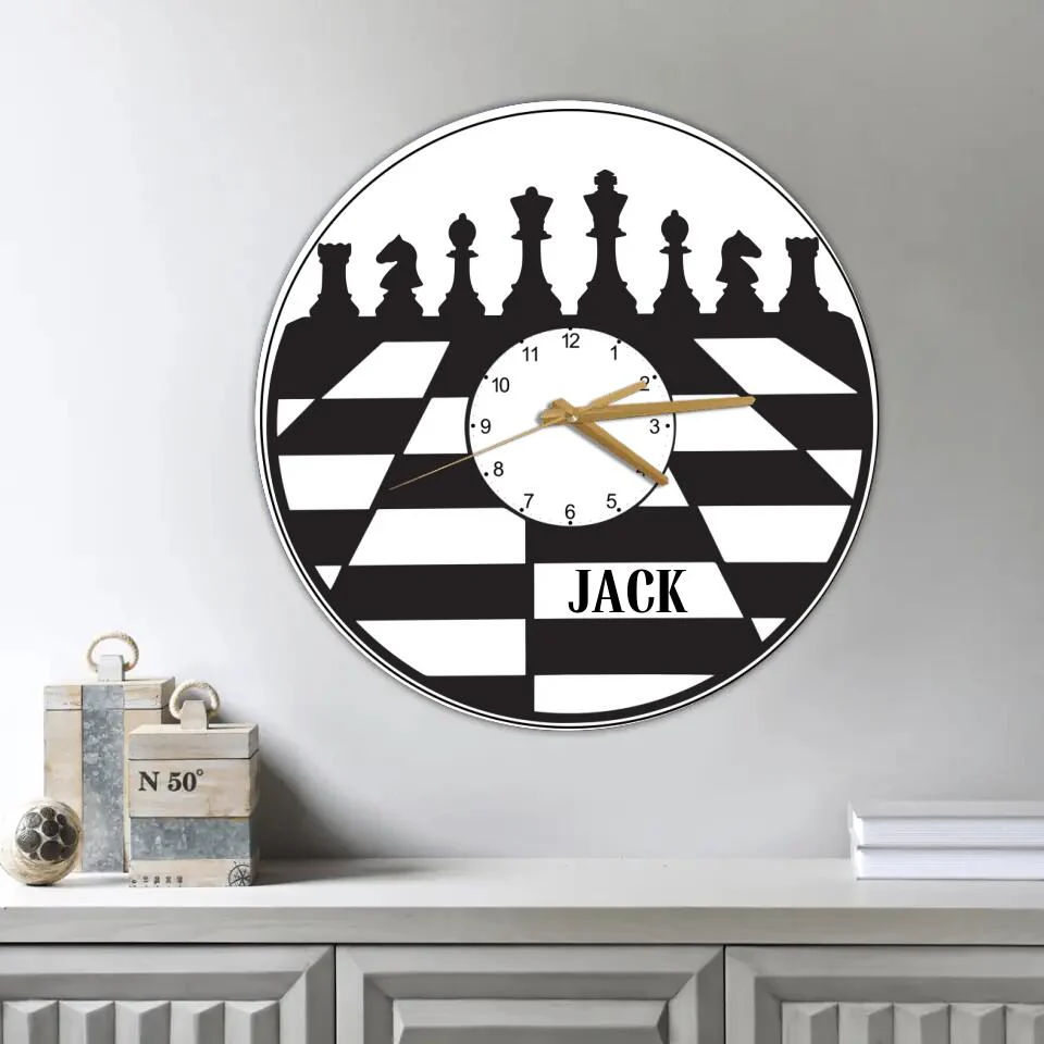 CHESS BOARD - Personalized Wall Clock with Name - Wall Hanging Decor - Gift for Chess Lovers - Image 4