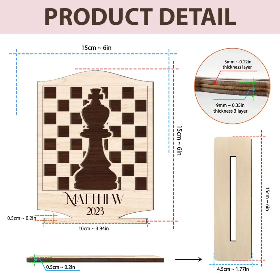 Chess Queen Chess Wooden, Personalized Wooden Plaque, Desk Décor For Chess Lovers | 309IHPLNWP312 - Image 6