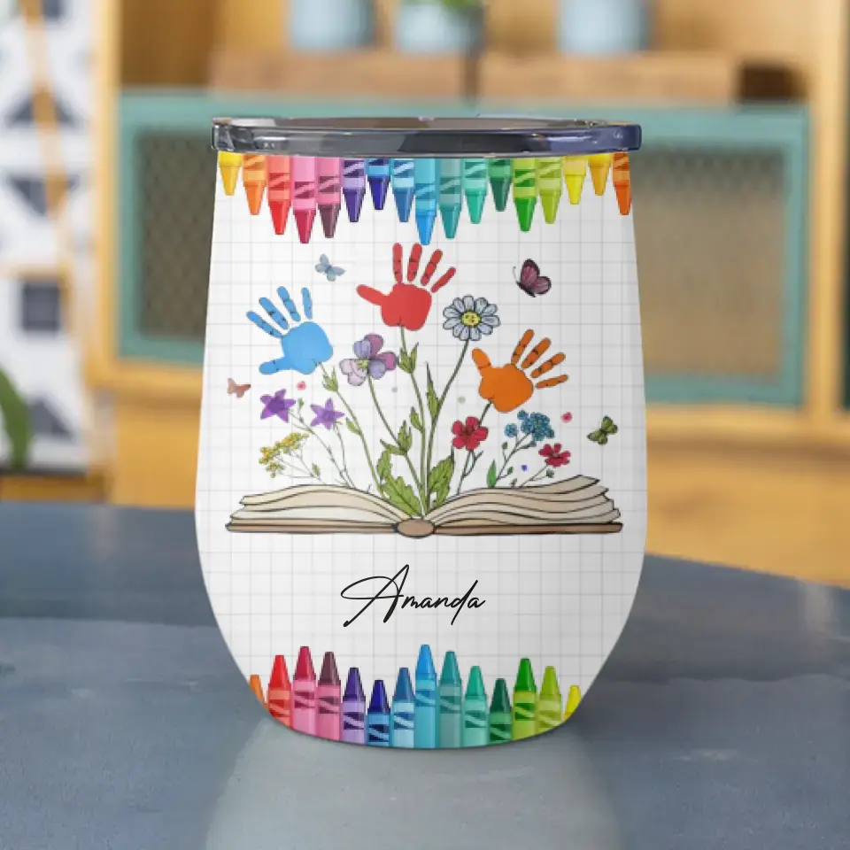 Childrens Mugs with Names - Handprints - Personalized Wine Tumbler - First Day of Kindergarten Gift for Kids - Image 3