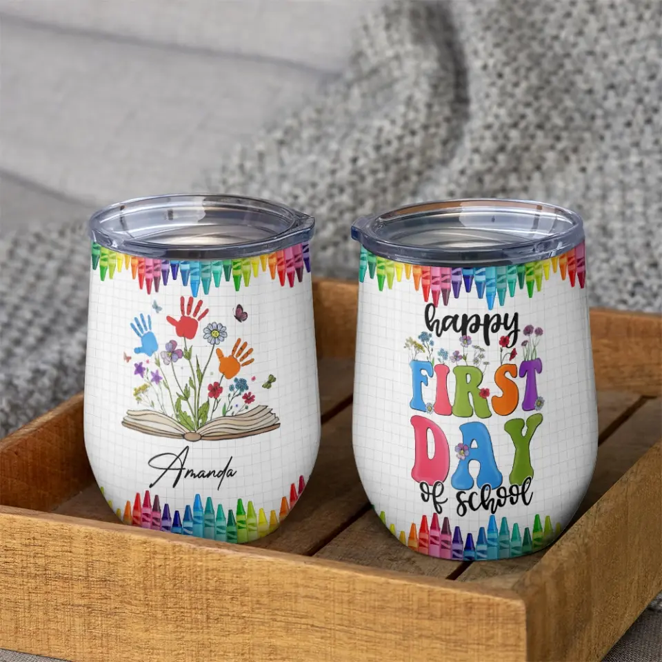 Childrens Mugs with Names - Handprints - Personalized Wine Tumbler - First Day of Kindergarten Gift for Kids - Image 4