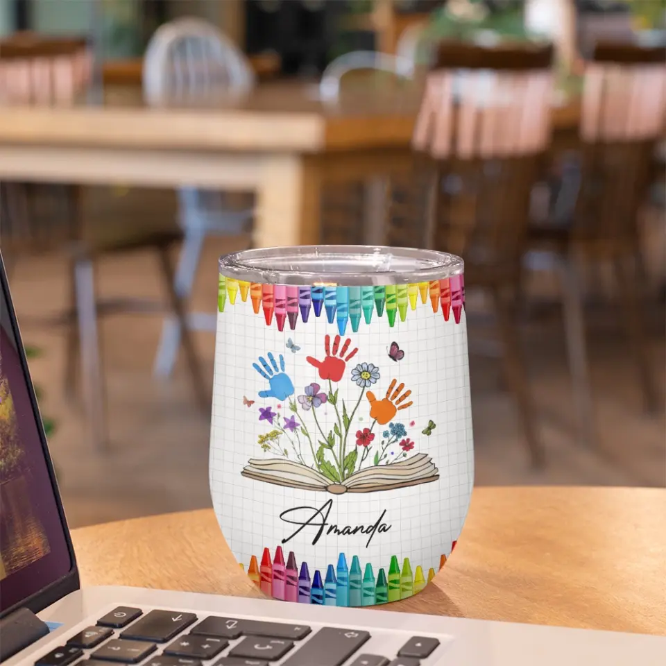 Childrens Mugs with Names - Handprints - Personalized Wine Tumbler - First Day of Kindergarten Gift for Kids - Image 6