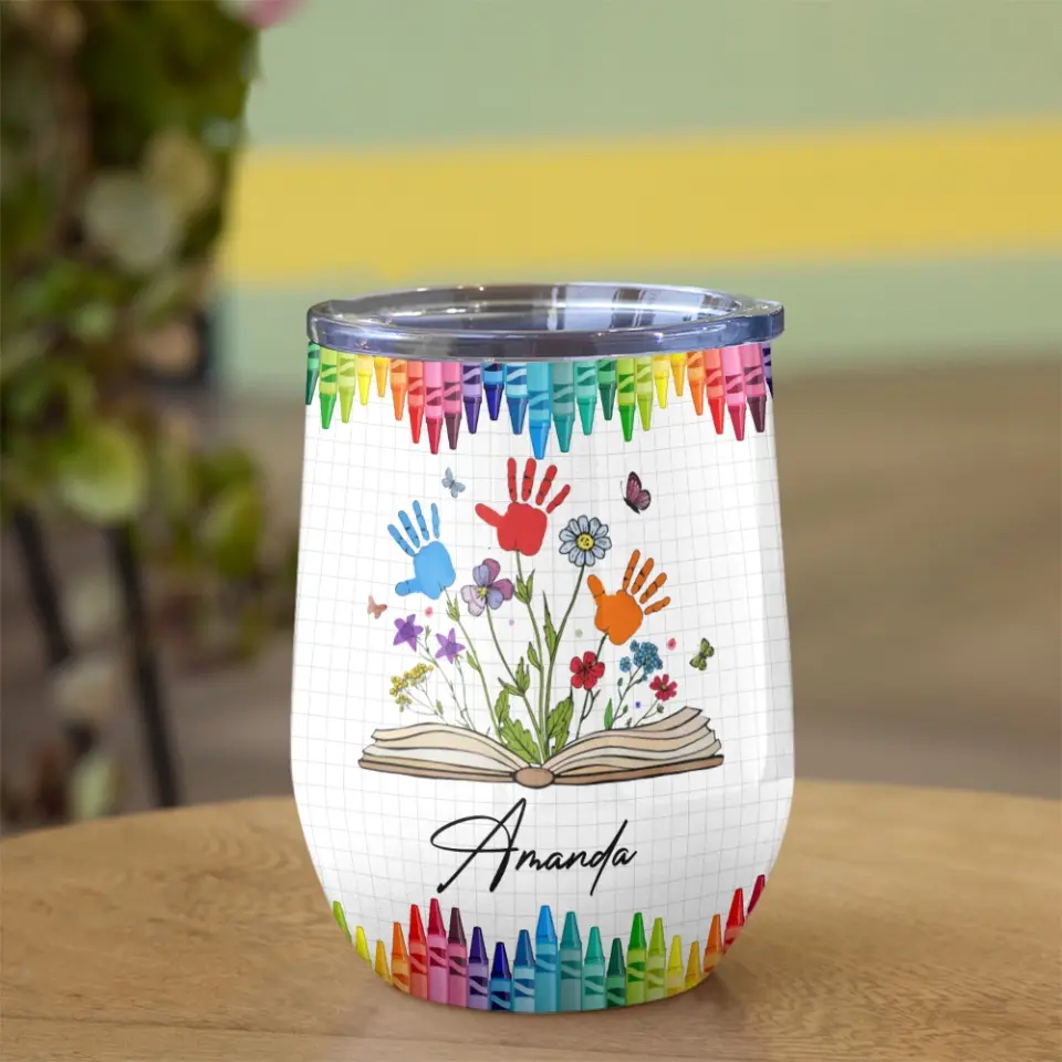 Childrens Mugs with Names - Handprints - Personalized Wine Tumbler - First Day of Kindergarten Gift for Kids - Image 7