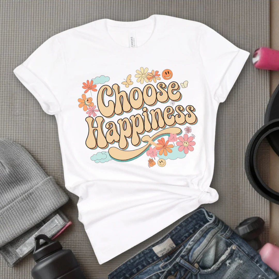 Choose Happiness - Y2K Groovy Style - Unisex Jersey Short Sleeve Shirt - Self Gift for Woman - Bella Canvas 3001 - Image 12