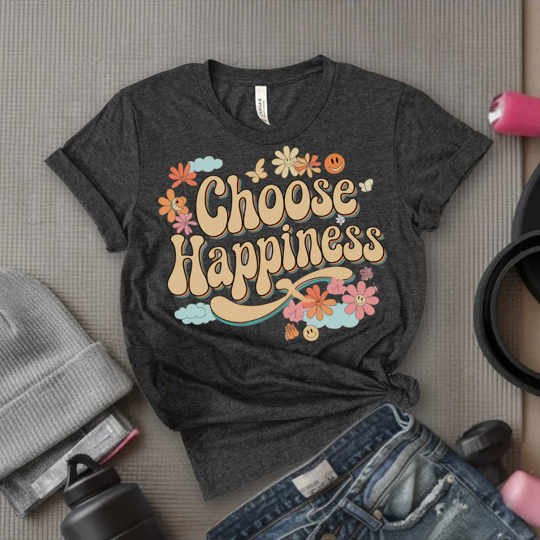 Choose Happiness - Y2K Groovy Style - Unisex Jersey Short Sleeve Shirt - Self Gift for Woman - Bella Canvas 3001 - Image 3