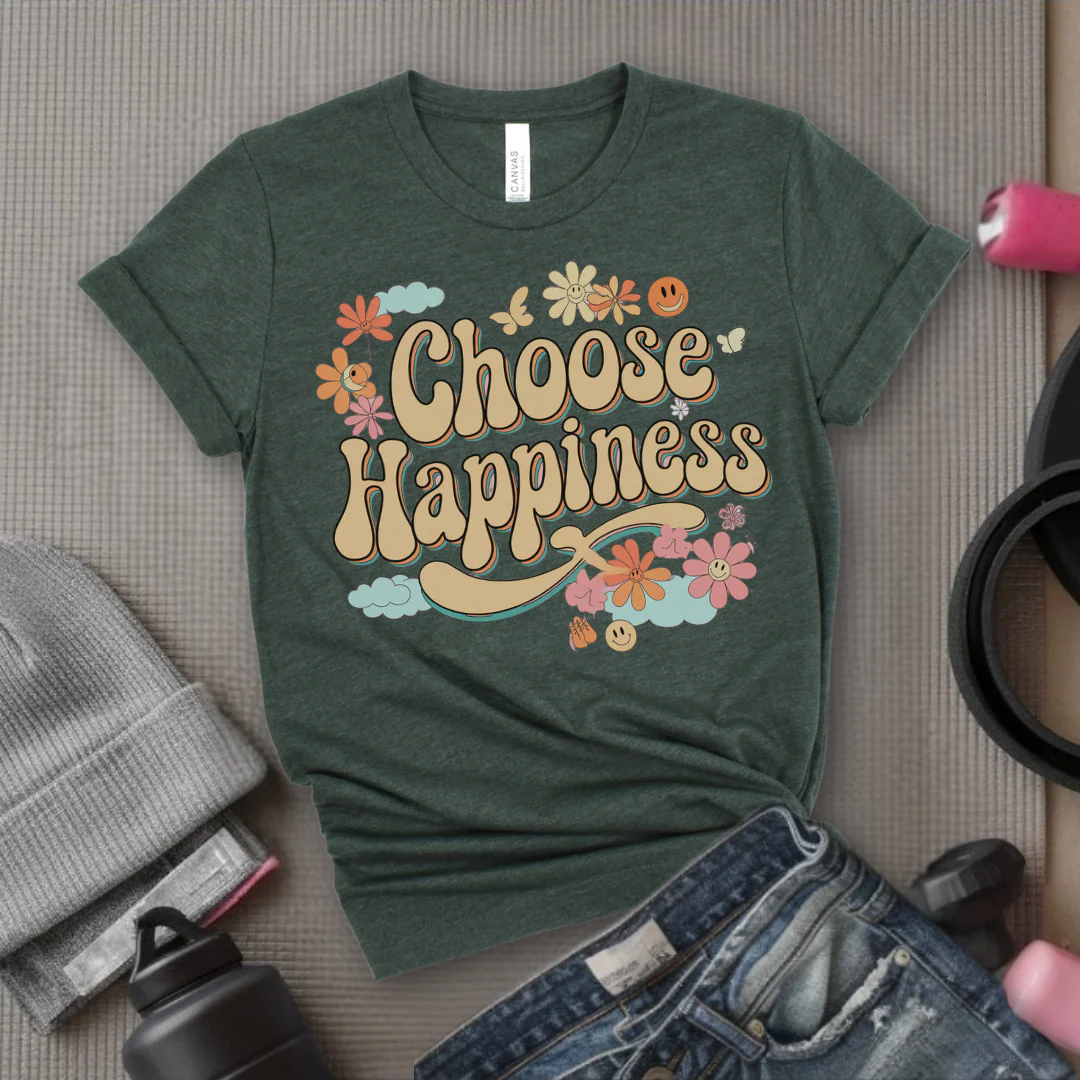 Choose Happiness - Y2K Groovy Style - Unisex Jersey Short Sleeve Shirt - Self Gift for Woman - Bella Canvas 3001 - Image 4