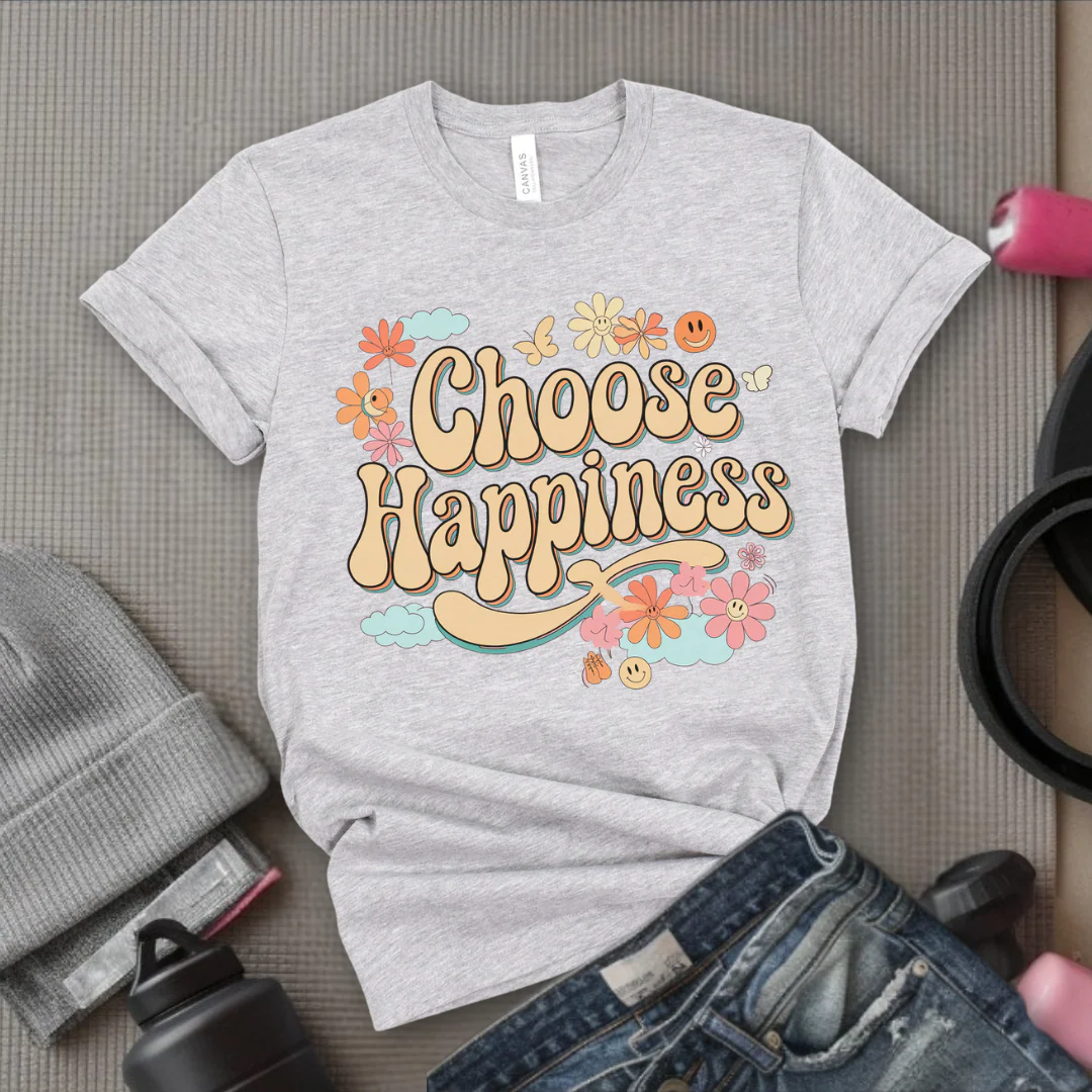 Choose Happiness - Y2K Groovy Style - Unisex Jersey Short Sleeve Shirt - Self Gift for Woman - Bella Canvas 3001 - Image 5