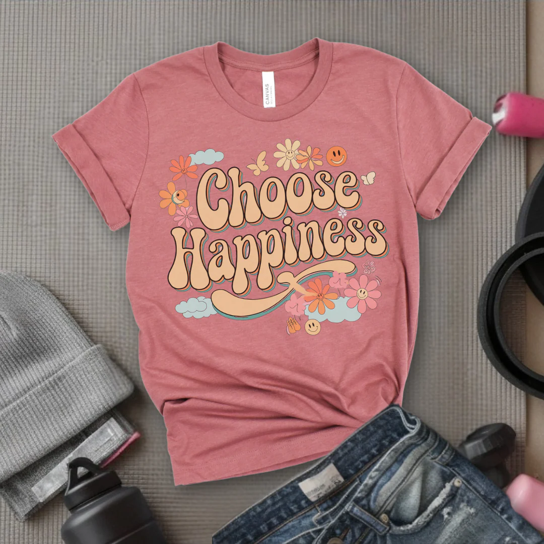 Choose Happiness - Y2K Groovy Style - Unisex Jersey Short Sleeve Shirt - Self Gift for Woman - Bella Canvas 3001 - Image 7