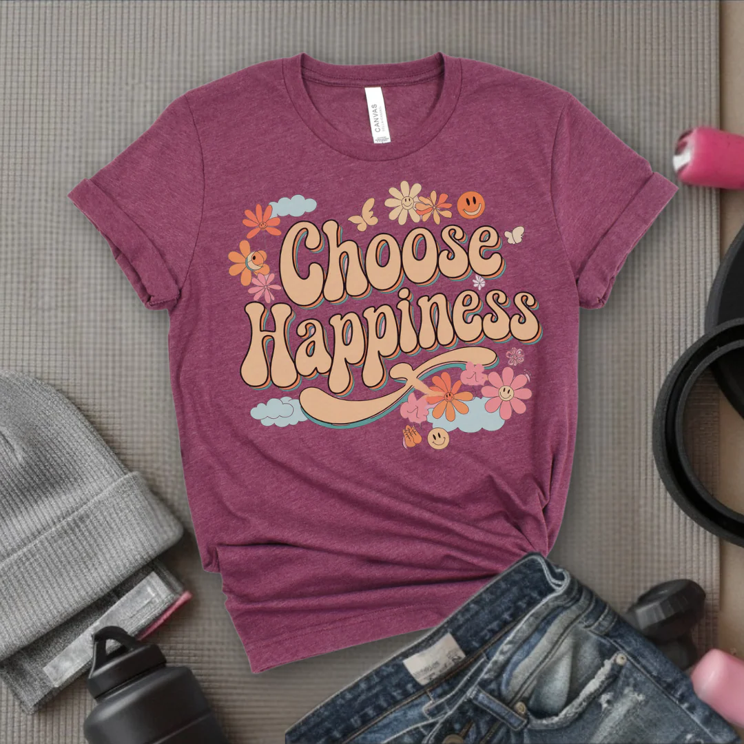 Choose Happiness - Y2K Groovy Style - Unisex Jersey Short Sleeve Shirt - Self Gift for Woman - Bella Canvas 3001 - Image 8