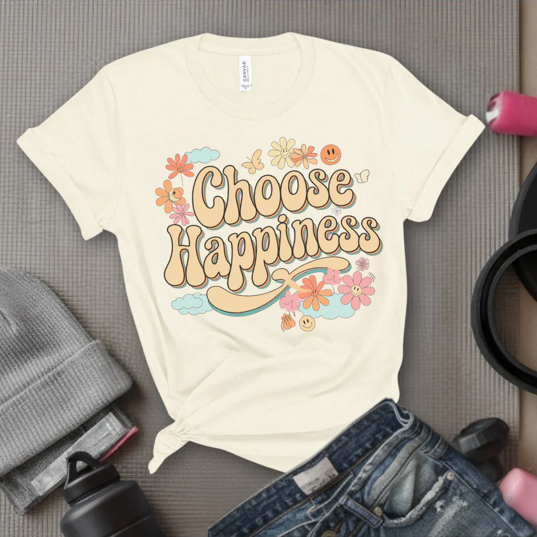 Choose Happiness - Y2K Groovy Style - Unisex Jersey Short Sleeve Shirt - Self Gift for Woman - Bella Canvas 3001 - Image 9