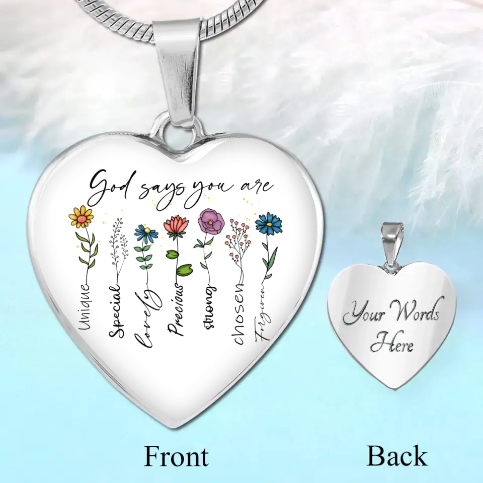 Christian Birthday Gift for Girls Women God Says You Are Flowers Heart Luxury Necklace Engraved Name - Image 2