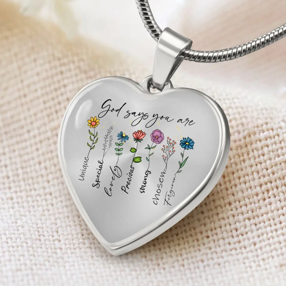 Christian Birthday Gift for Girls Women God Says You Are Flowers Heart Luxury Necklace Engraved Name - Image 7