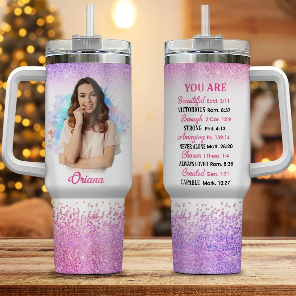 Christian Gift for Women Bible Verse Personalized Photo & Name 40oz Tumbler - Image 3