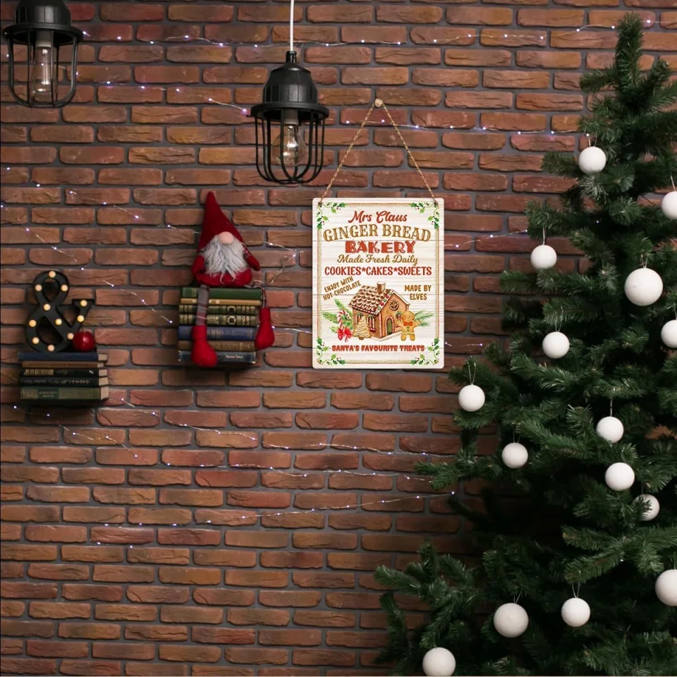 Christmas Gingerbread Bakery Sign - Winter Decoration - Rustic Hanging Plaque - Wall Decor for Farmhouse Home Kitchen - Image 2