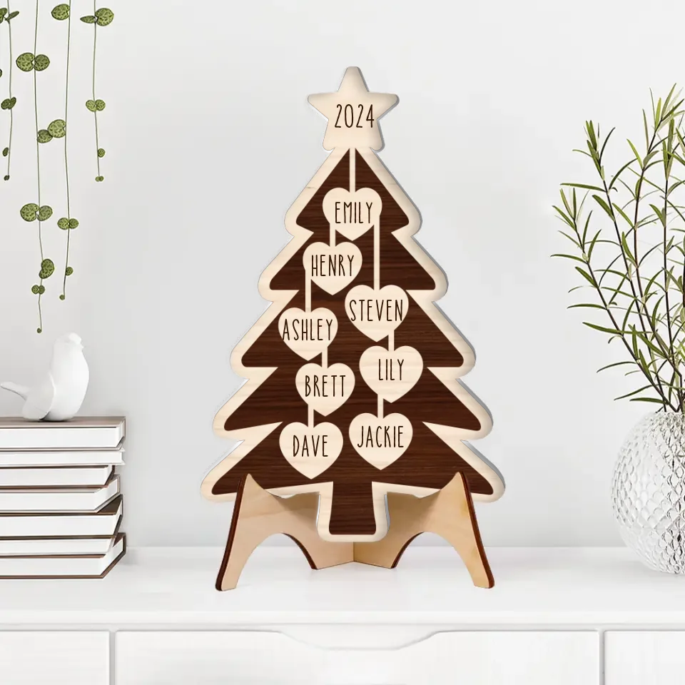 Christmas Tree With Family Member Names - Housewarming Gifts - Custom Wooden Art Piece - Christmas Gift - Image 2