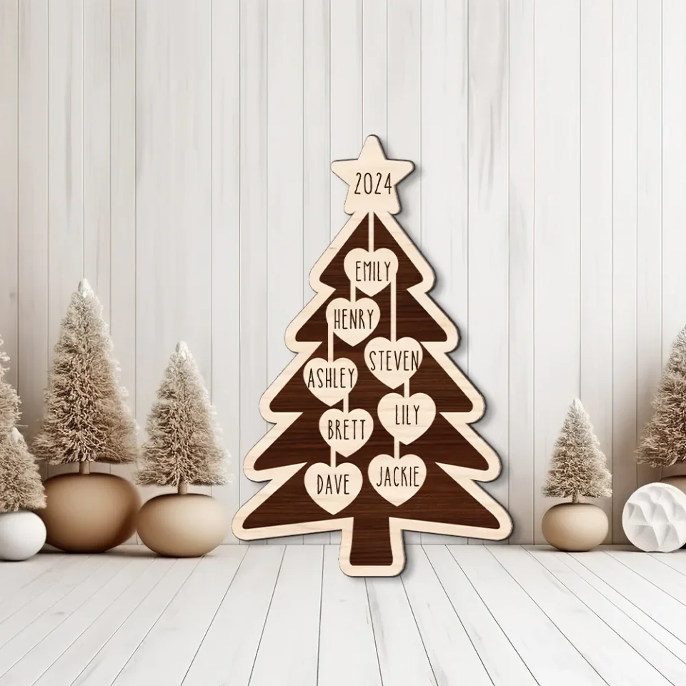 Christmas Tree With Family Member Names - Housewarming Gifts - Custom Wooden Art Piece - Christmas Gift - Image 3