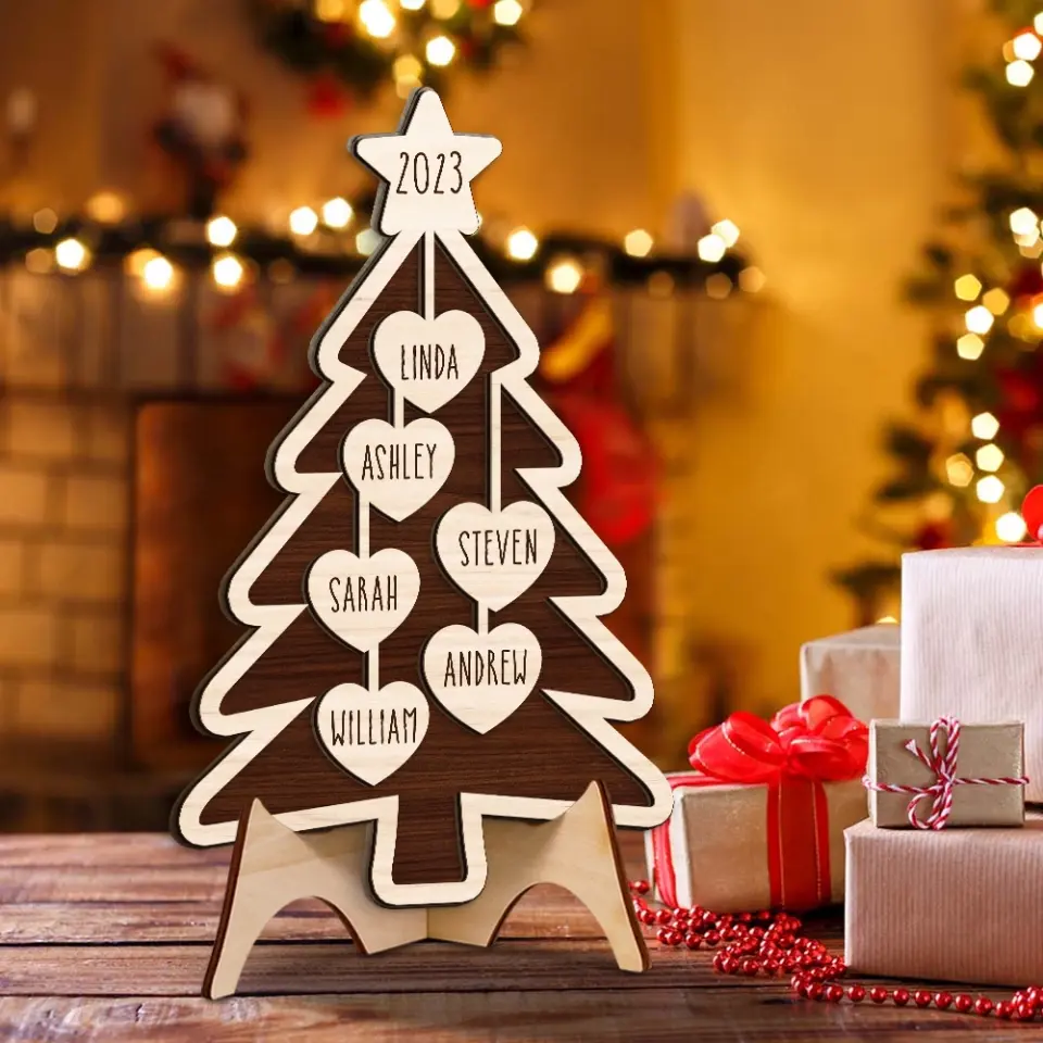 Christmas Tree With Family Member Names - Housewarming Gifts - Custom Wooden Art Piece - Christmas Gift - Image 4