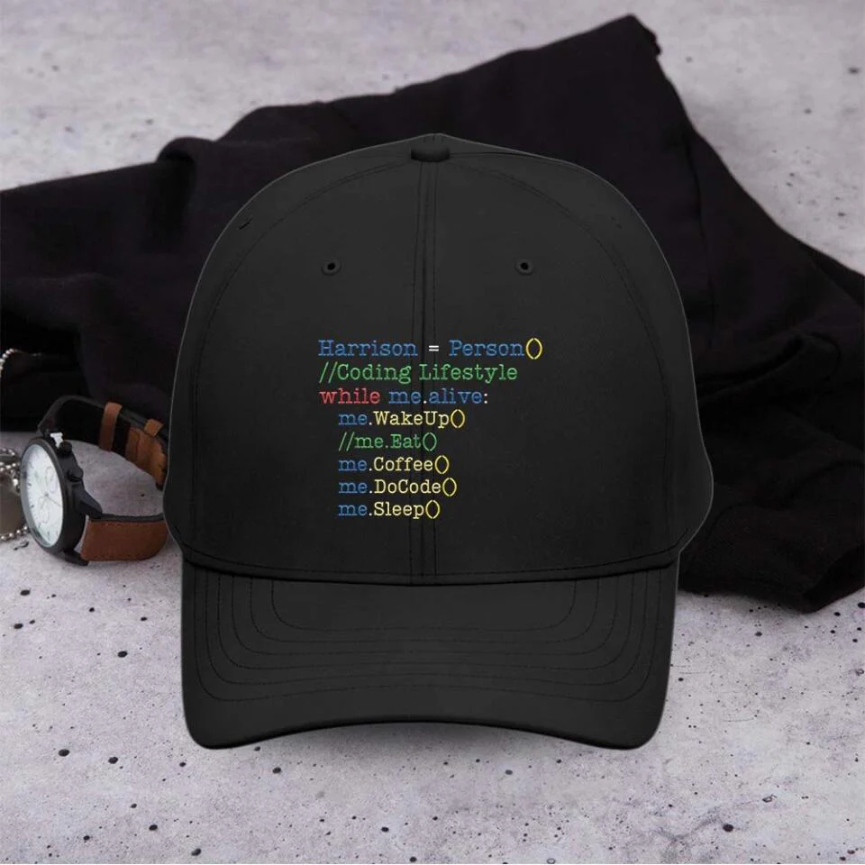 Coding Lifestyle While Me Allive Wake Up Eat Coffee Do Code Sleep - Personalized Twill Cap - Gift For Coder - Image 3