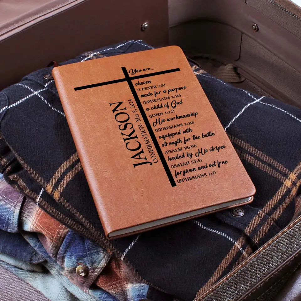 Confirmation Gift for Boys Christian Bible Verse You Are Chosen Child of God Leather Journal - Image 3