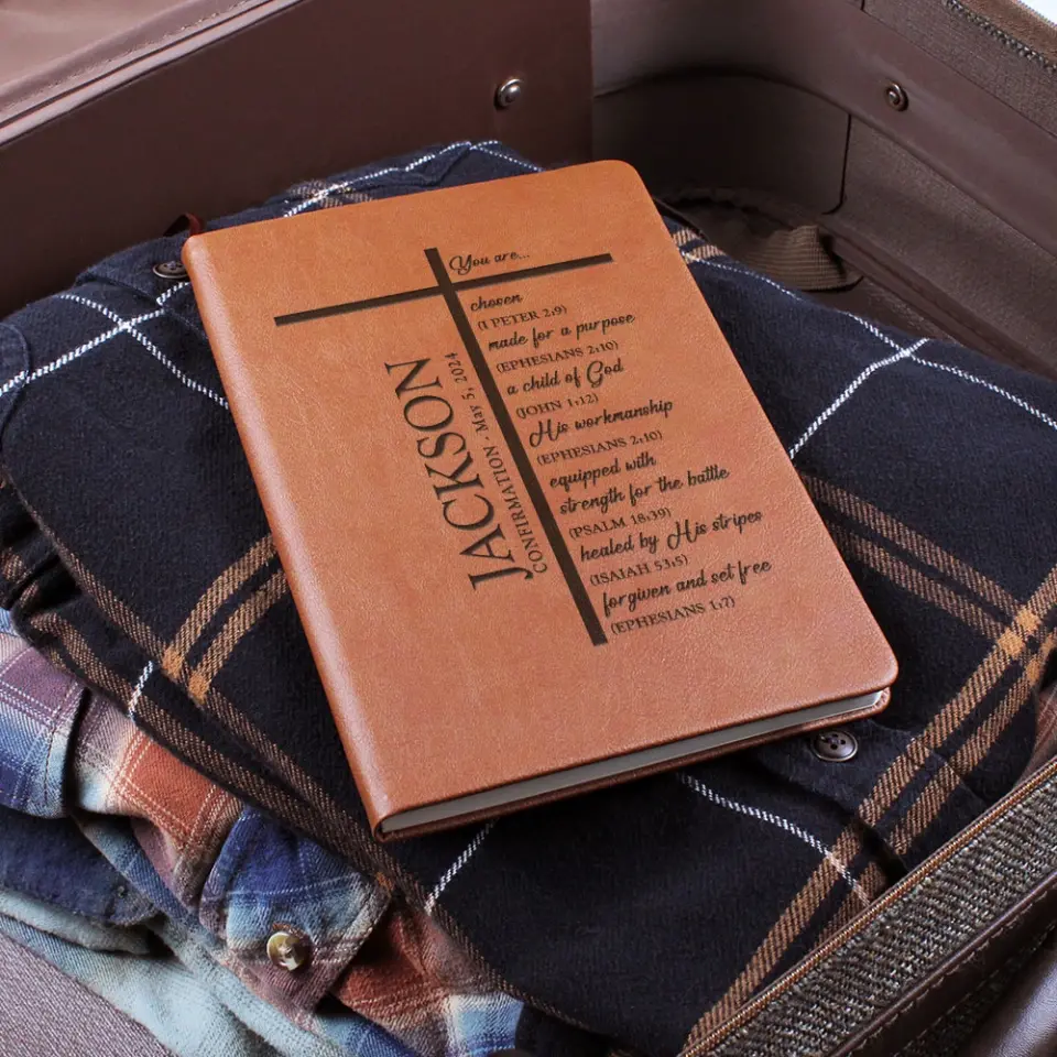Confirmation Gift for Boys Christian Bible Verse You Are Chosen Child of God Leather Journal - Image 5