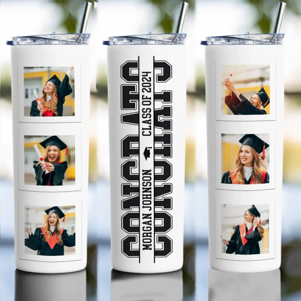 Congrats Class Of 2025 Upload Photo Skinny Tumbler - Image 3