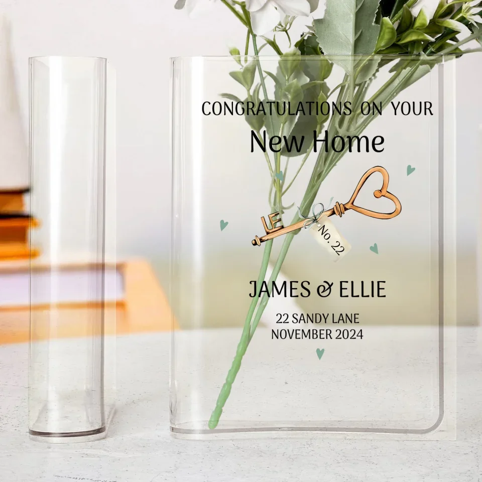Congratulations on Your New Home - Housewarming Gift for Newly Married Couples - Personalized Acrylic Book Vase with Name - for New Homeowners - Image 4