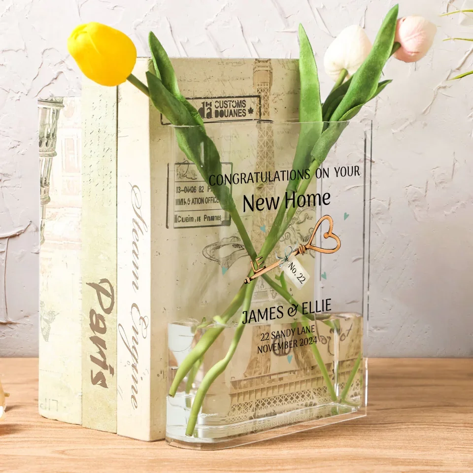 Congratulations on Your New Home - Housewarming Gift for Newly Married Couples - Personalized Acrylic Book Vase with Name - for New Homeowners - Image 6