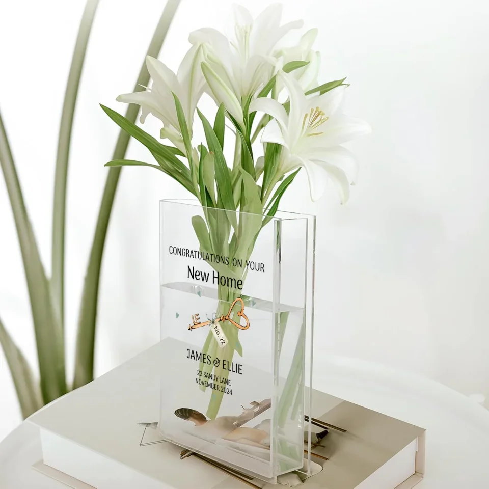 Congratulations on Your New Home - Housewarming Gift for Newly Married Couples - Personalized Acrylic Book Vase with Name - for New Homeowners - Image 7