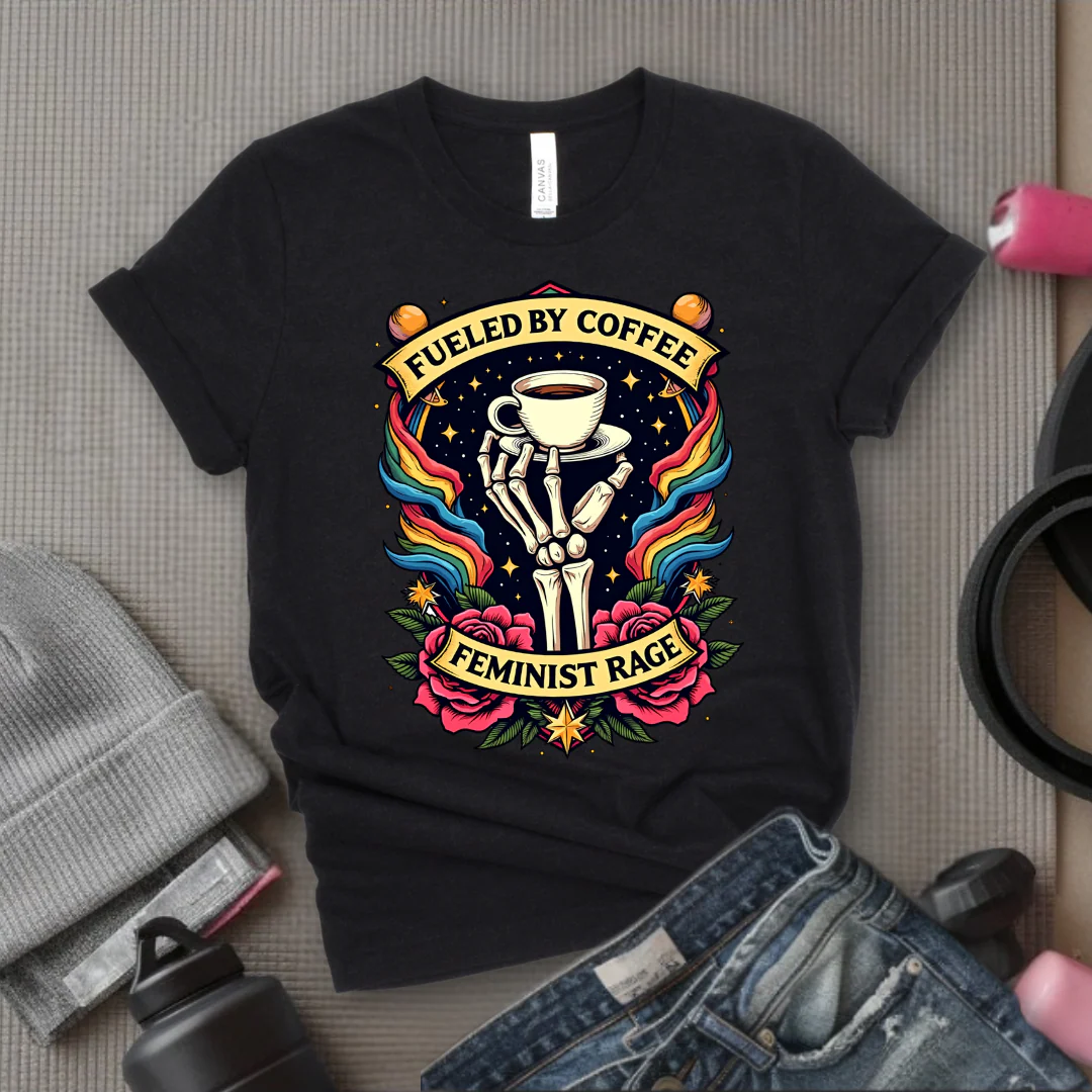 Fueled By Coffee and Feminist Rage Tshirt - Feminist Women Empowerment Shirt - Unisex Jersey Short Sleeve Shirt - Gift for Yourself, Female Friends - Bella Canvas 3001 - Image 2