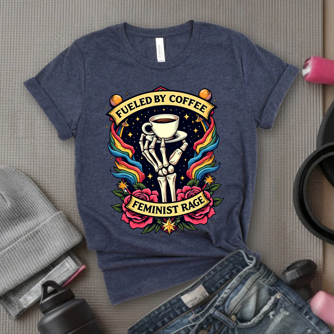 Fueled By Coffee and Feminist Rage Tshirt - Feminist Women Empowerment Shirt - Unisex Jersey Short Sleeve Shirt - Gift for Yourself, Female Friends - Bella Canvas 3001 - Image 3