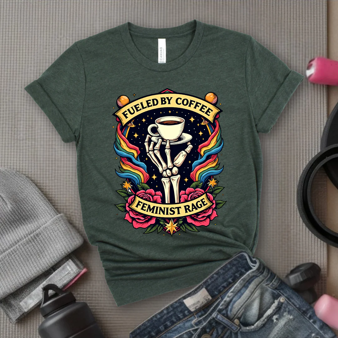 Fueled By Coffee and Feminist Rage Tshirt - Feminist Women Empowerment Shirt - Unisex Jersey Short Sleeve Shirt - Gift for Yourself, Female Friends - Bella Canvas 3001 - Image 6