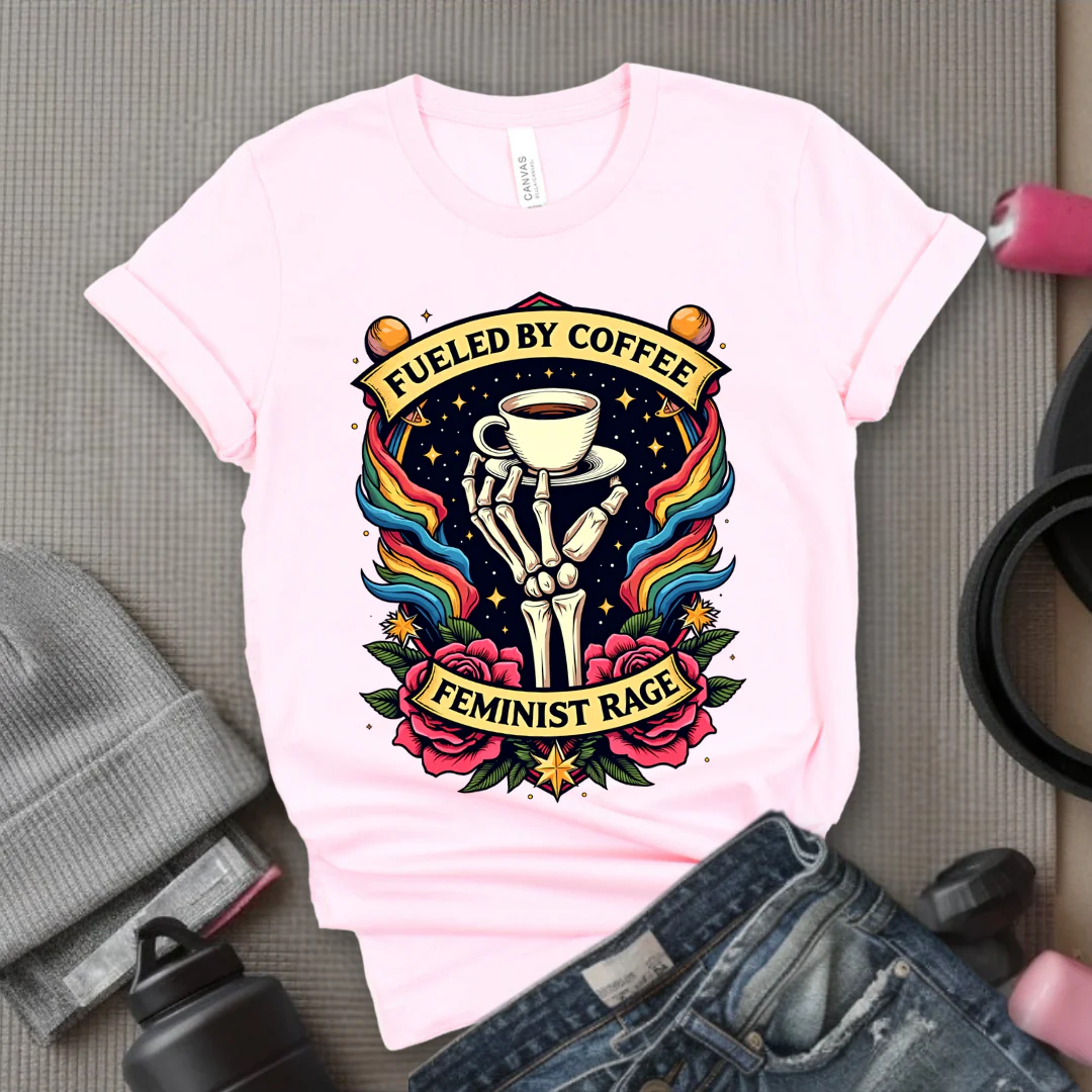 Fueled By Coffee and Feminist Rage Tshirt - Feminist Women Empowerment Shirt - Unisex Jersey Short Sleeve Shirt - Gift for Yourself, Female Friends - Bella Canvas 3001 - Image 9