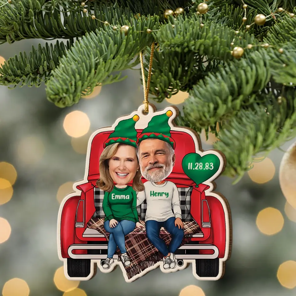 Couple in Christmas Trunk, Personalized Face & Names Ornament, Funny Hanging Decor, Xmas Gift for Couples - Image 3