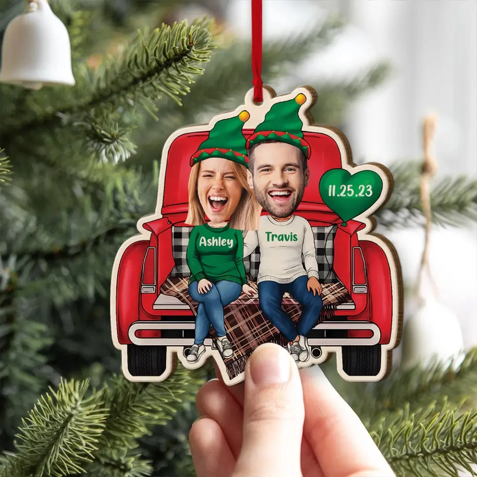 Couple in Christmas Trunk, Personalized Face & Names Ornament, Funny Hanging Decor, Xmas Gift for Couples - Image 4
