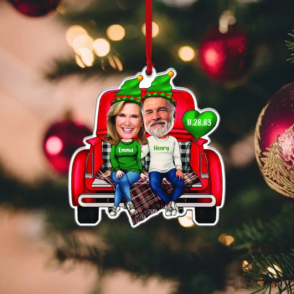 Couple in Christmas Trunk, Personalized Face & Names Ornament, Funny Hanging Decor, Xmas Gift for Couples - Image 5