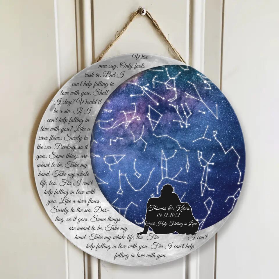 Couple Wooden Sign Couple in Night Sky, Star Map - Personalized Round Wooden Sign - Image 3