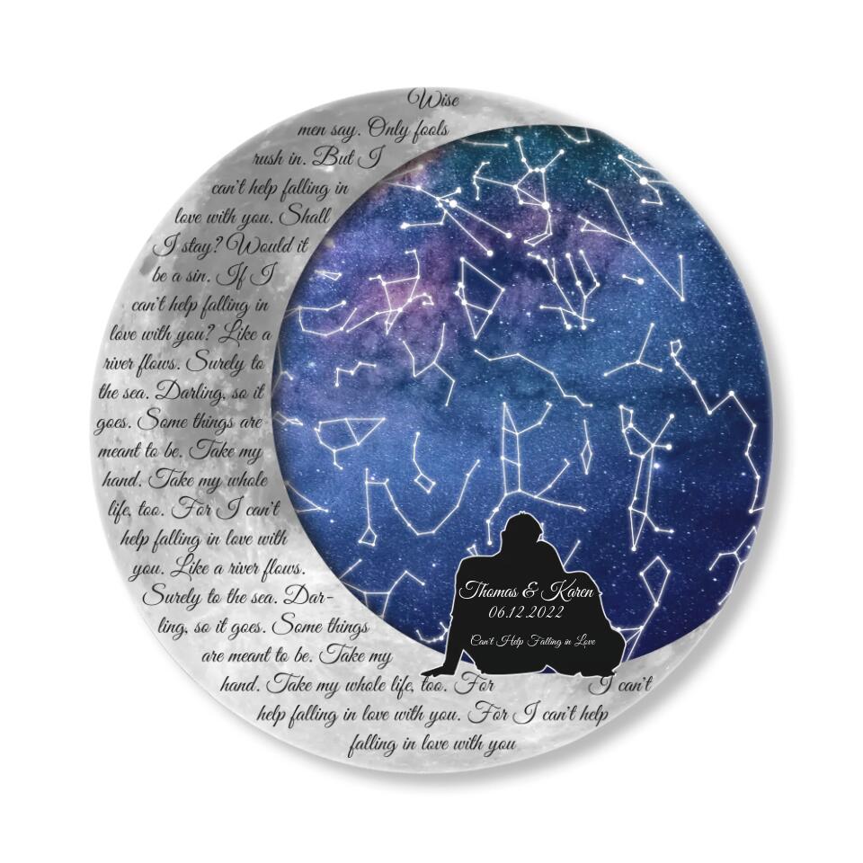 Couple Wooden Sign Couple in Night Sky, Star Map - Personalized Round Wooden Sign - Image 6