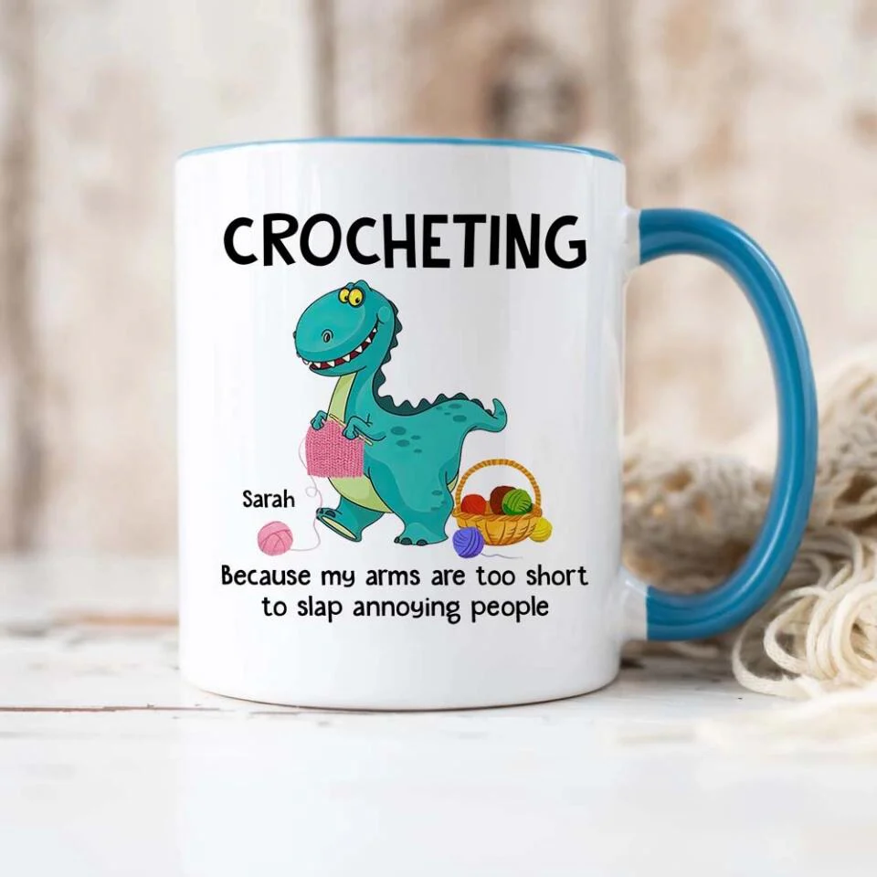 Crocheting Dinosaur Custom Accent Mug Gift For Crocheter - Image 3