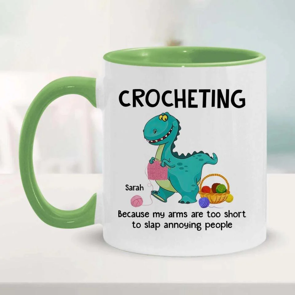 Crocheting Dinosaur Custom Accent Mug Gift For Crocheter - Image 4