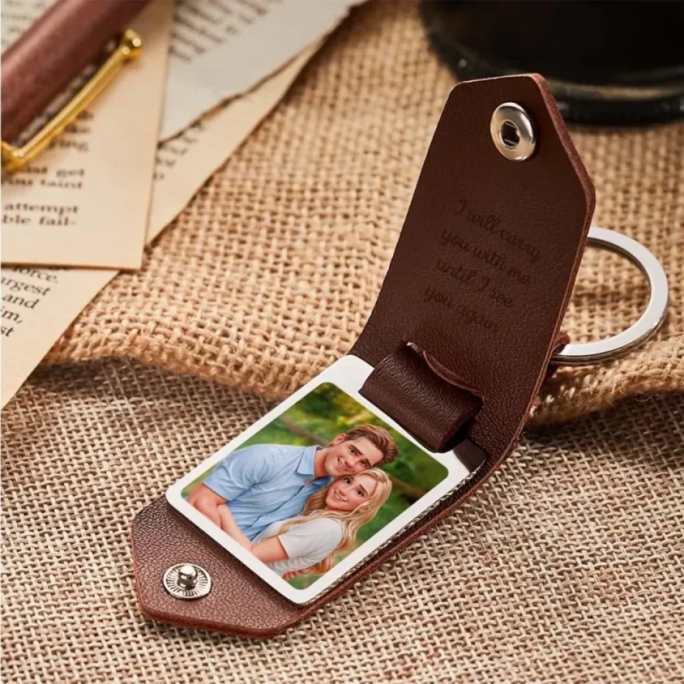 Custom Leather Cartoon Animation Picture Keychain - Personalized Leather Photo Keychain - Engraved & Print - Gift for Couples, Family, Friends - Image 3